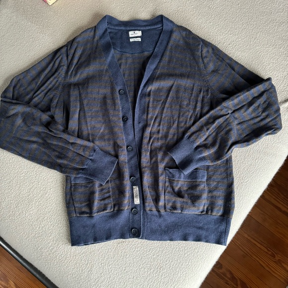 Men’s navy and brown academic cardigan by Penny Stock - Picture 2 of 7